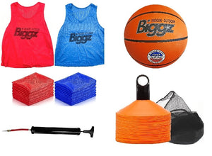 Basketball starter kit - 12 mesh colored vest with size 6 Basketball and pump + Bonus 25 cones - A & L Wholesale Company 