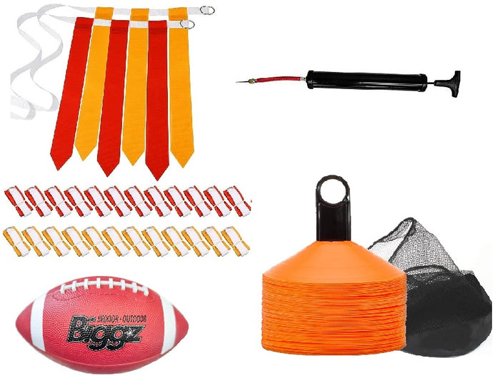 Flag football starter kit - 24 Belts with Junior size footballl and pump + Bonus 25 Cones