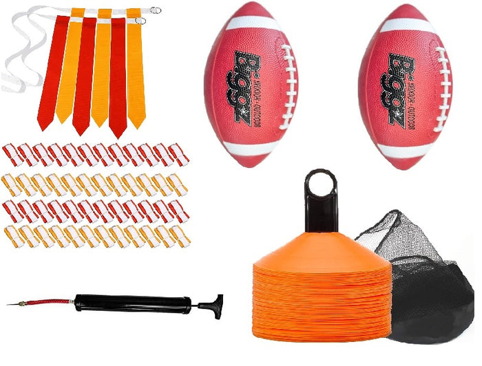 Flag football starter kit - 48 Belts with Junior size footballl and pump + Bonus 25 Cones