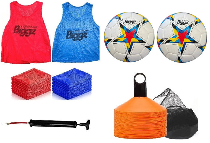 Soccer starter Kit - 48 mesh colored vest with size 5 soccer ball and pump + Bonus 25 cones