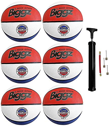 (Pack of 6) Biggz Premium Rubber Basketballs - Red/White/Blue - Official Size 7 (29.5")