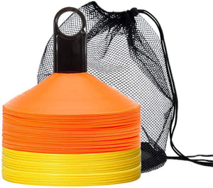 Biggz Pro Disc Cones (50 PCS) Disc Cone Agility Training Sports Cone Plastic with Carry Bag & Holder for Training - Bulk Balls