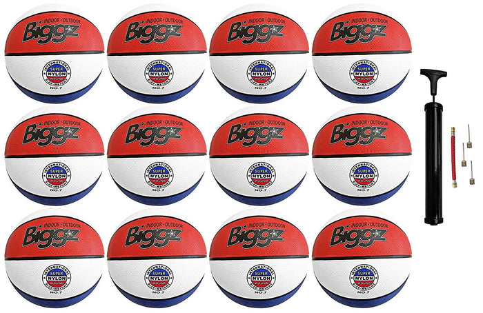 (Pack of 12) Biggz Premium Rubber Basketballs - Red/White/Blue - Official Size 7 (29.5")