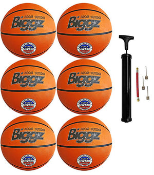 (Pack of 6) Biggz Premium Rubber Basketballs - Orange - Official Size 7 (29.5") - Bulk Balls