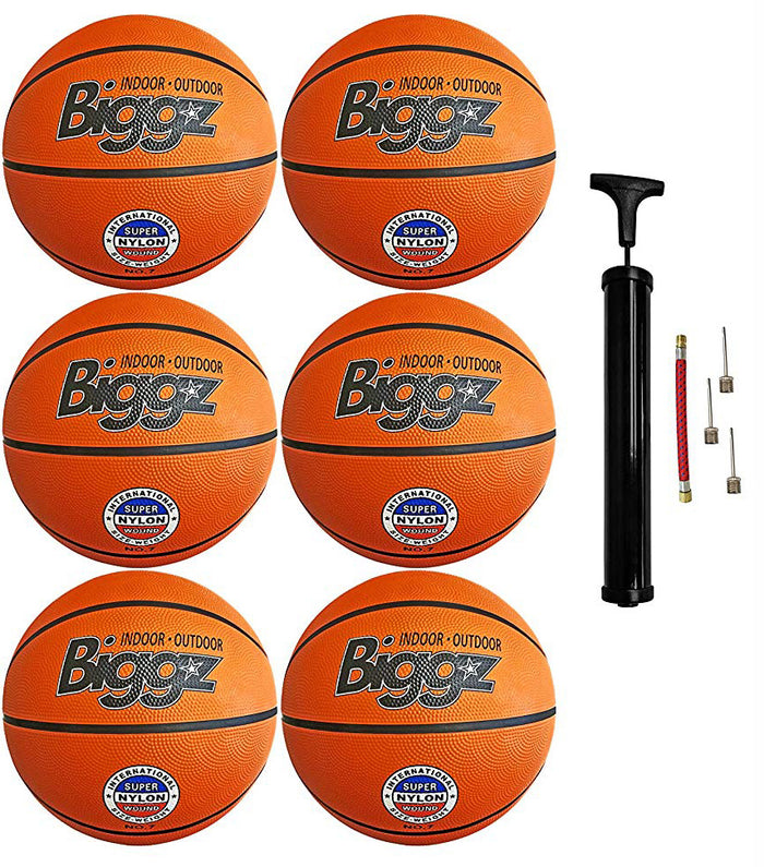 (Pack of 6) Biggz Premium Rubber Basketballs - Orange - Official Size 7 (29.5")