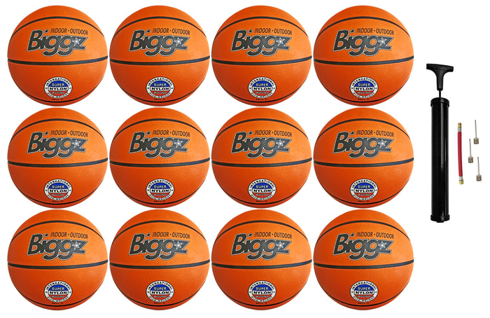 (Pack of 12) Biggz Premium Rubber Basketballs - Orange - Official Size 7 (29.5")