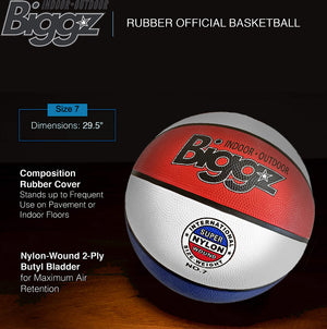 Biggz Premium Rubber Basketballs - Red/White/Blue - Official Size 7 (29.5") - Bulk Balls