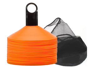 Biggz Pro Disc Cones (50 PCS) Disc Cone Agility Training Sports Cone Plastic with Carry Bag & Holder for Training - Bulk Balls
